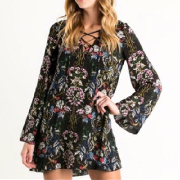The Nora Lace Up Floral Print Tunic Dress - Picture 5 of 5
